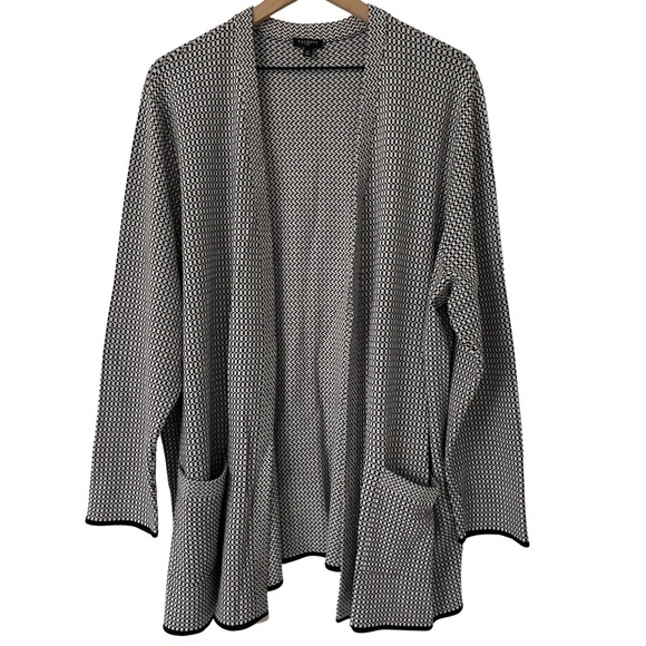 Talbots 3X Houndstooth Knit Cardigan Open Front Pockets Cozy Casual Minimalist - Picture 1 of 14
